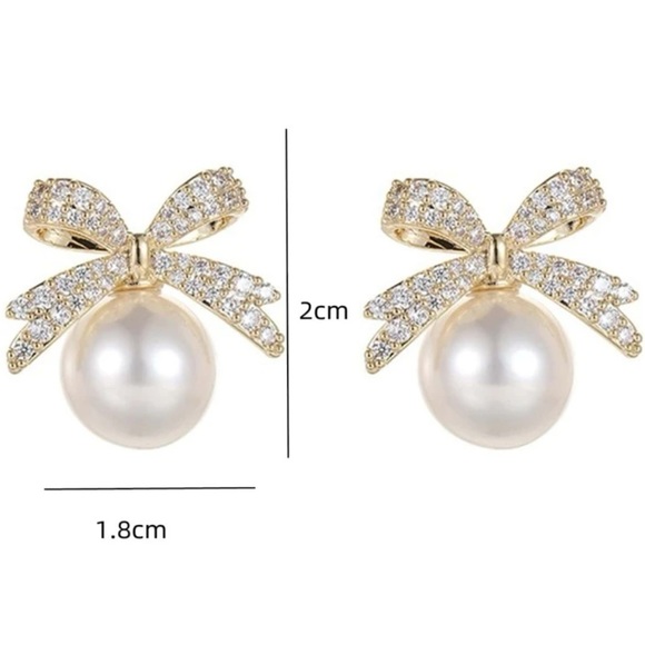 Christmas White Ornament Ball Gold Rhinestone Drop Holiday Bow Party Earrings - Picture 3 of 5